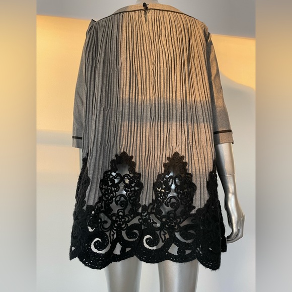 RoccoBarocco blouse Virgin Wool Top Gray bow Black lace insert IT42 us6 - Picture 2 of 10